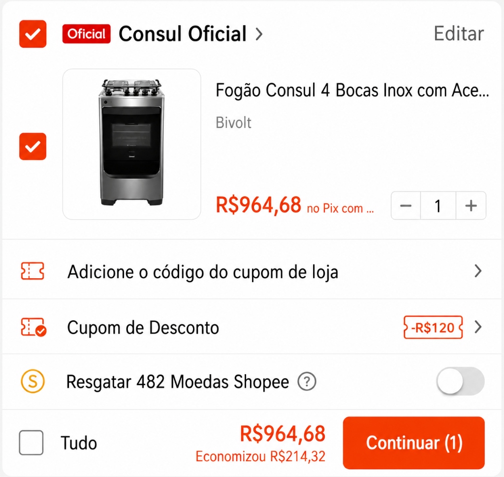 Promoção de Fogão Consul 4 Bocas Inox