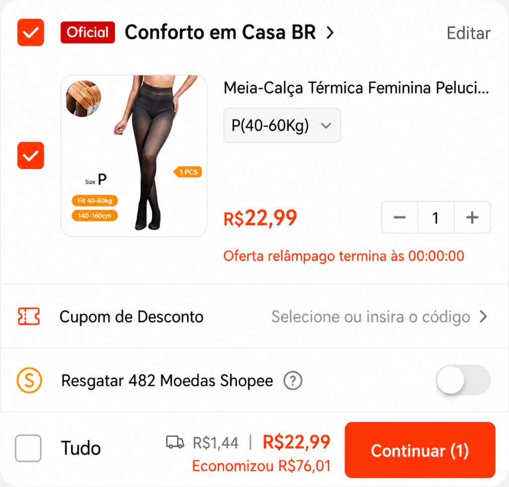 Promoção de Meia-Calça Térmica Feminina Peluciada